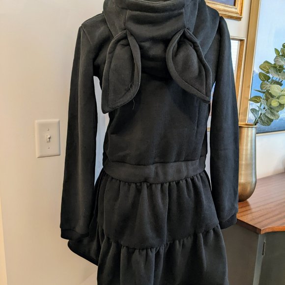 NWT Cosplay Harajuku Black Fleece Skirted Hoodie with Ears - Picture 3 of 9